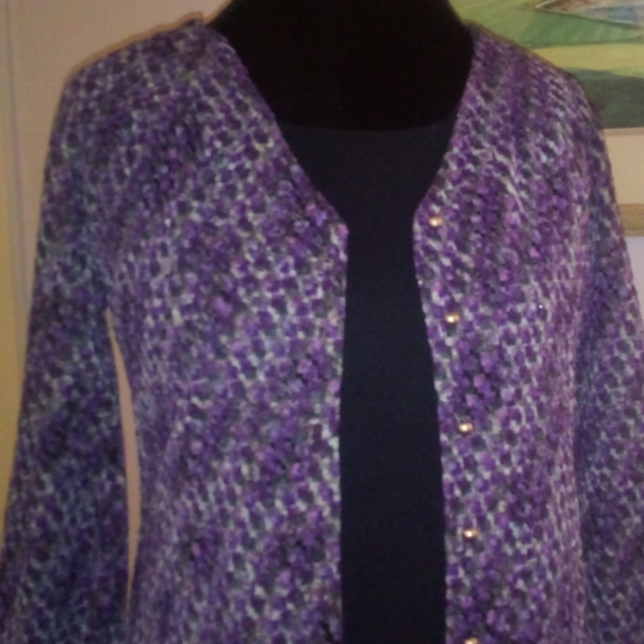 Vintage Purple Textured Cardigan Blouse 3/4 sleeves Sz Small - Picture 4 of 13
